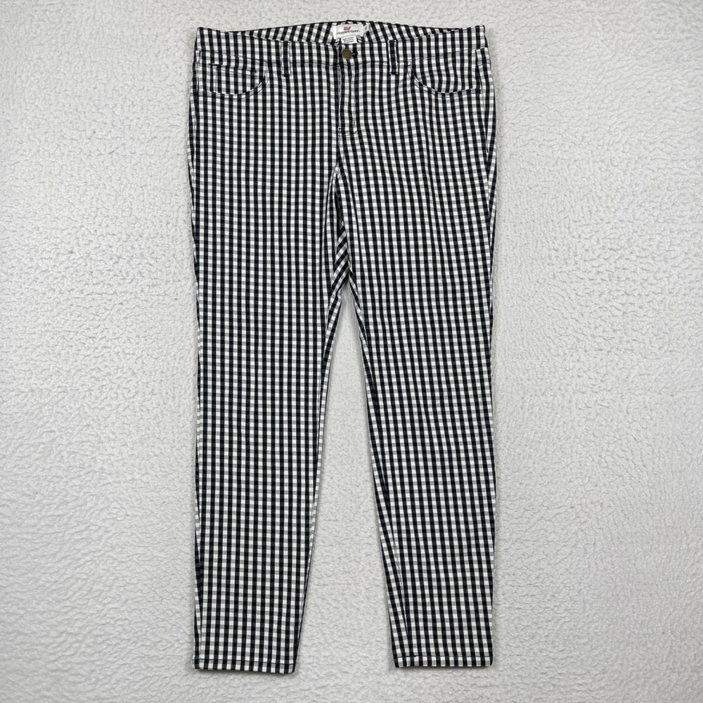 Vineyard Vines Pants Womens 12 Black Gingham Skinny Preppy Coastal Twee Classic